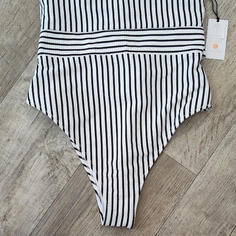 Striped Black and White One-Piece Swimsuit - Picture 3 of 8